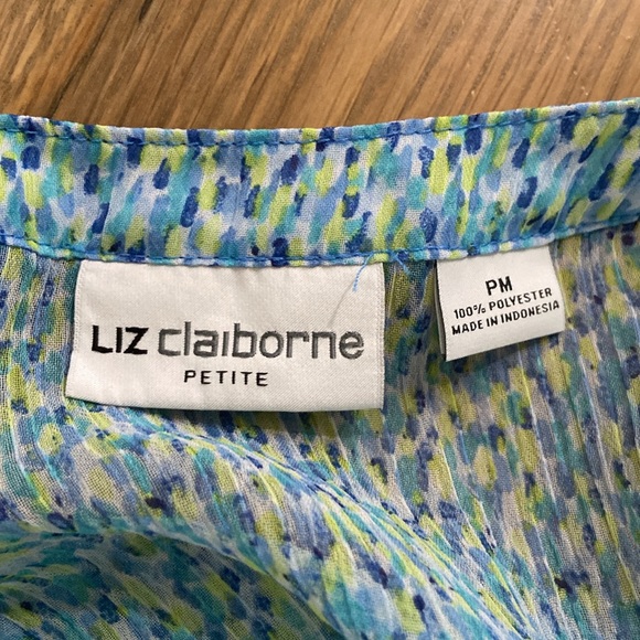 Liz Claiborne Petite Women’s Blue Green Button Down Polyester Tank Top Shirt - Picture 7 of 8
